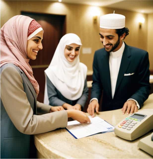 صورة توضيحية تجمع متطلبات السفر للسعودية: جواز سفر للحصول على تأشيرة عمل للسعودية، الكعبة المشرفة لـ تأشيرة عمرة، وعائلة مجتمعة كرمز لـ تأشيرة زيارة عائلية أو تأشيرة زيارة شخصية.